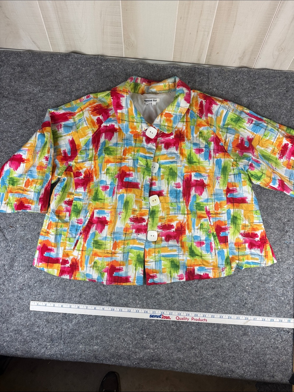 Paintbrush Print Cropped Pea Coat - Multicolor